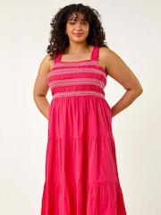 Roman Pink Curve Strappy Shirred Midi Dress - Image 2 of 5