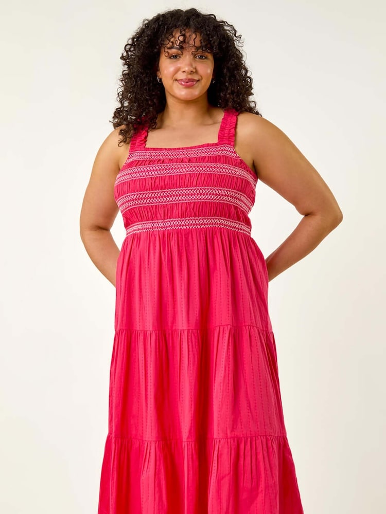 Roman Pink Curve Strappy Shirred Midi Dress - Image 2 of 5