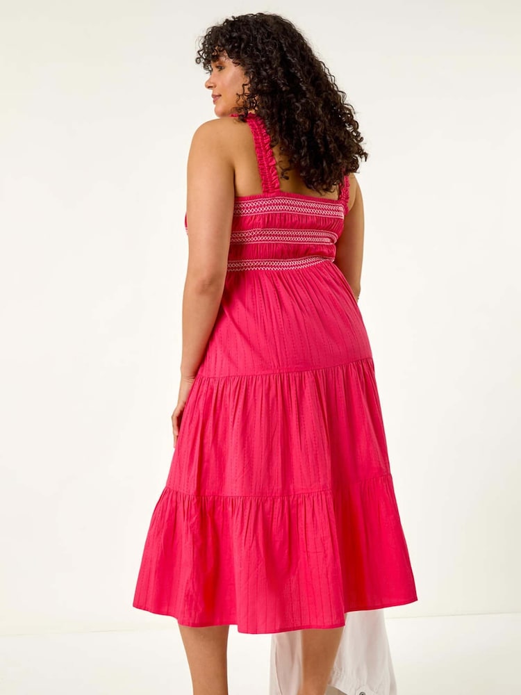 Buy Roman Pink Curve Strappy Shirred Midi Dress from Next USA