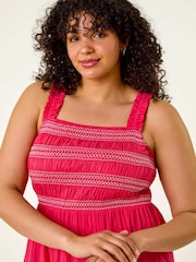 Roman Pink Curve Strappy Shirred Midi Dress - Image 4 of 5