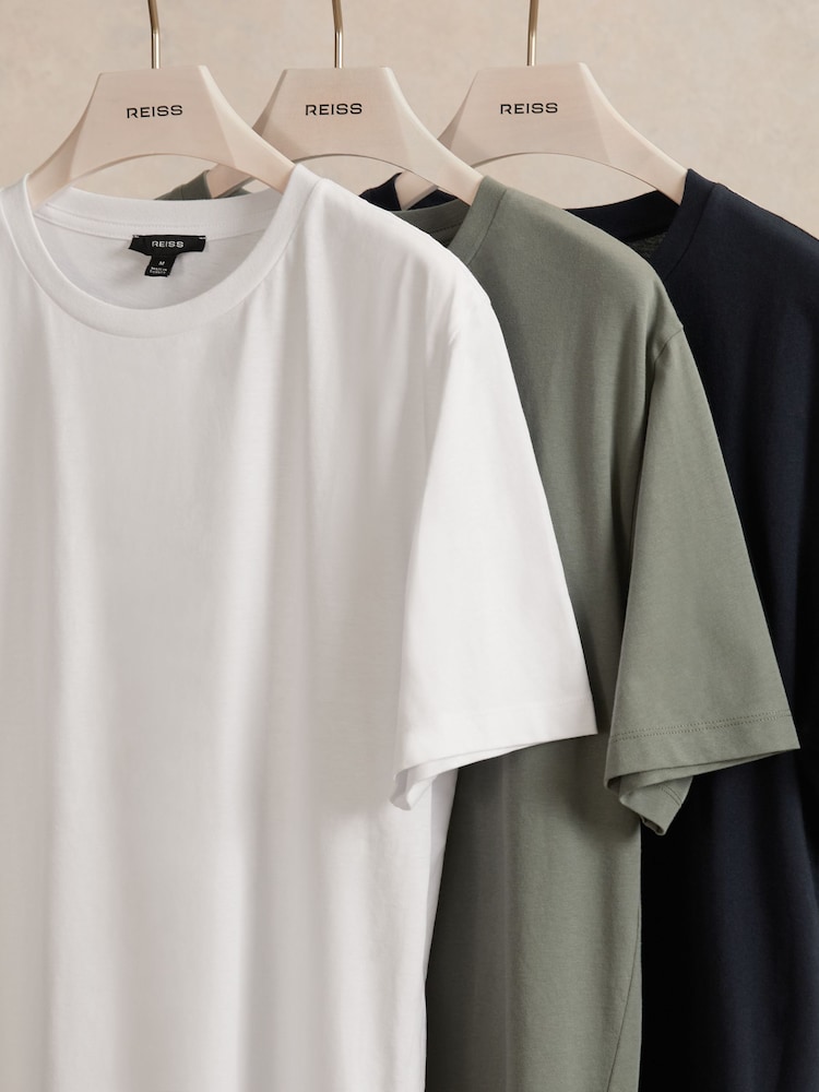 Reiss White/Navy/Dark Sage Green Bless T-Shirts 3 Pack - Image 1 of 7