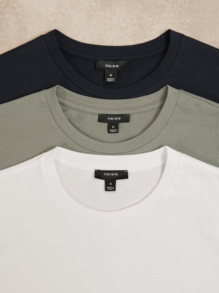 Reiss White/Navy/Dark Sage Green Bless T-Shirts 3 Pack - Image 7 of 7