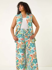 Roman Blue Curve Abstract Print Blouse - Image 2 of 5