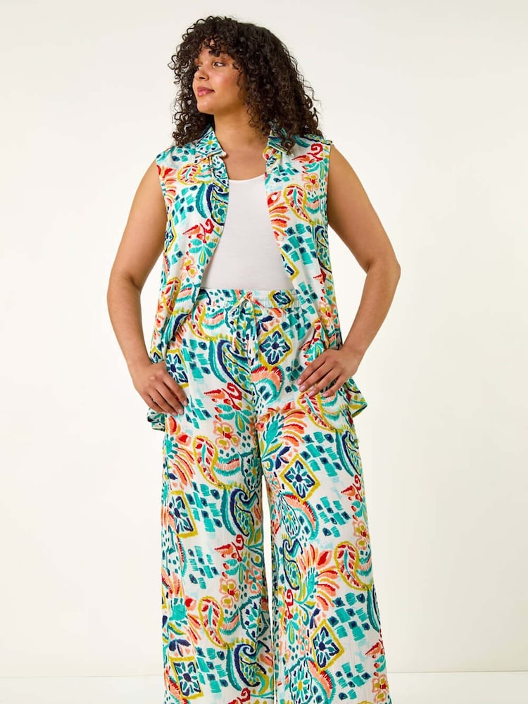 Roman Blue Curve Abstract Print Blouse - Image 2 of 5