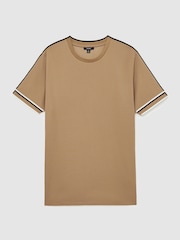 Reiss Camel Brown Oscar Textured Crew-Neck Tipped T-Shirt - Image 2 of 6