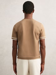 Reiss Camel Brown Oscar Textured Crew-Neck Tipped T-Shirt - Image 5 of 6