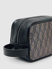 Reiss Grey Multi Jones Coated Canvas Monogram Wash Bag - Image 5 of 5