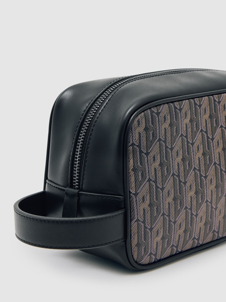 Reiss Grey Multi Jones Coated Canvas Monogram Wash Bag - Image 5 of 5 Reiss Grey Multi Jones Coated Canvas Monogram Wash Bag - Image 5 of 5