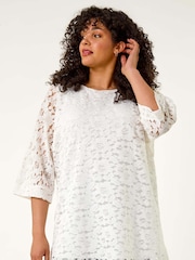 Roman White Curve Lace Front Stretch Blouse - Image 1 of 5
