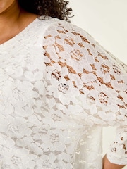 Roman White Curve Lace Front Stretch Blouse - Image 5 of 5