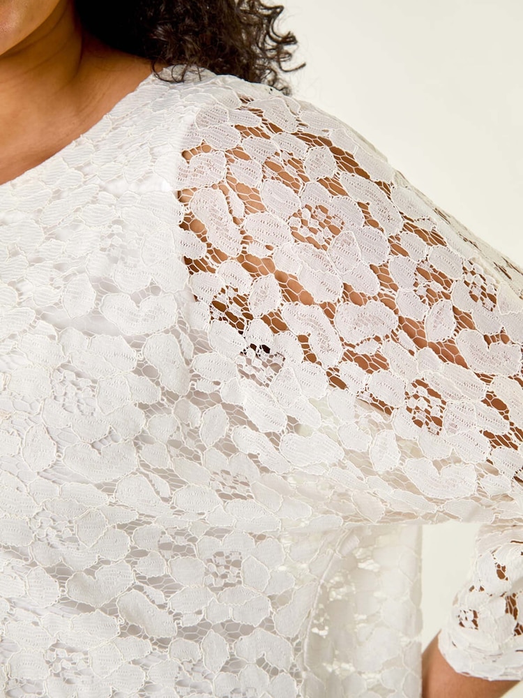 Roman White Curve Lace Front Stretch Blouse - Image 5 of 5