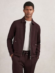 Reiss Cherry Red Newland Interlock Zip Through Overshirt - Image 1 of 7