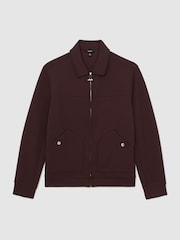 Reiss Cherry Red Newland Interlock Zip Through Overshirt - Image 2 of 7