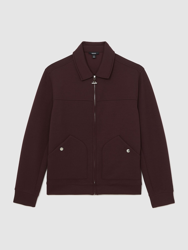 Reiss Cherry Red Newland Interlock Zip Through Overshirt - Image 2 of 7
