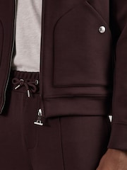 Reiss Cherry Red Newland Interlock Zip Through Overshirt - Image 3 of 7