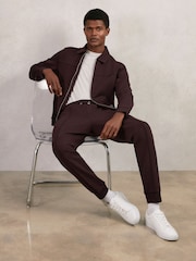Reiss Cherry Red Newland Interlock Zip Through Overshirt - Image 4 of 7