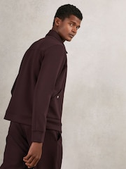 Reiss Cherry Red Newland Interlock Zip Through Overshirt - Image 6 of 7