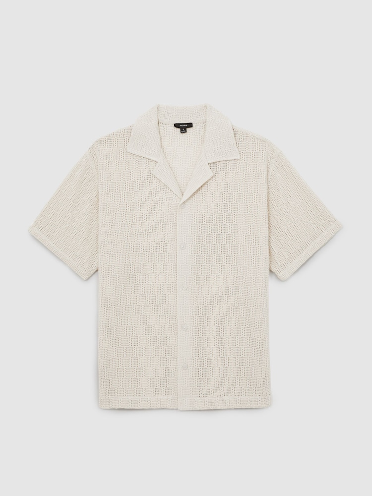 Reiss Off White Leon Cotton-Blend Crochet Shirt - Image 2 of 6