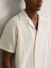 Reiss Off White Leon Cotton-Blend Crochet Shirt - Image 4 of 6