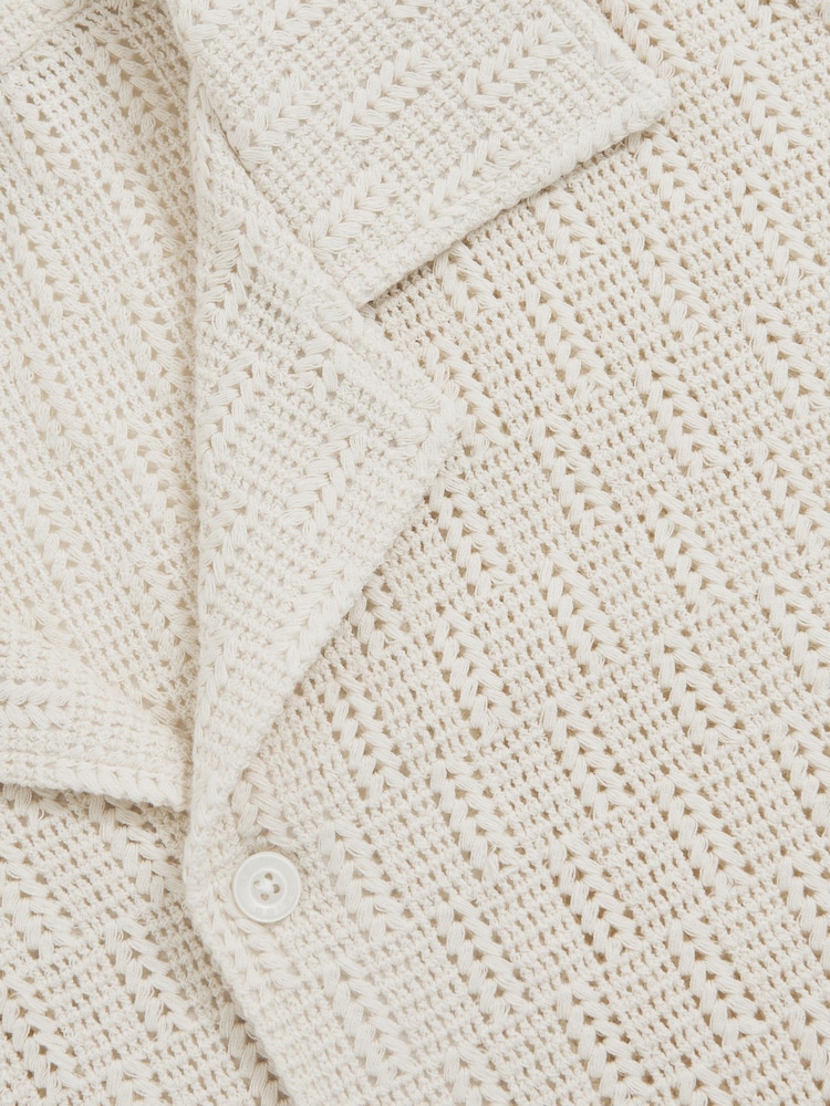 Reiss Off White Leon Cotton-Blend Crochet Shirt - Image 6 of 6