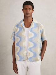 Reiss Blue Multi Wilson Wave Crochet Cuban-Collar Shirt - Image 1 of 5