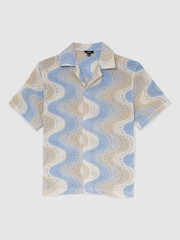 Reiss Blue Multi Wilson Wave Crochet Cuban-Collar Shirt - Image 2 of 5