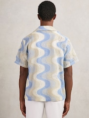 Reiss Blue Multi Wilson Wave Crochet Cuban-Collar Shirt - Image 4 of 5