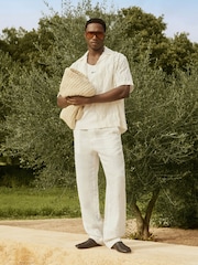 Reiss White Leo Reiss | Ché Linen Wide-Leg Trousers - Image 1 of 7