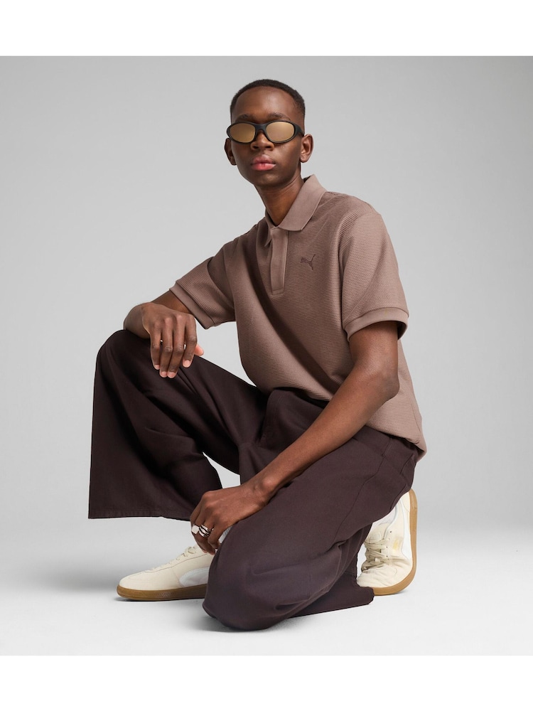 Puma Brown Mens Premium Essential Relaxed Jacquard Polo Shirt - Image 1 of 5