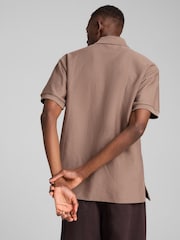 Puma Brown Mens Premium Essential Relaxed Jacquard Polo Shirt - Image 2 of 5