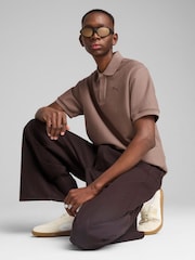Puma Brown Mens Premium Essential Relaxed Jacquard Polo Shirt - Image 3 of 5