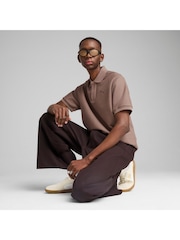 Puma Brown Mens Premium Essential Relaxed Jacquard Polo Shirt - Image 4 of 5
