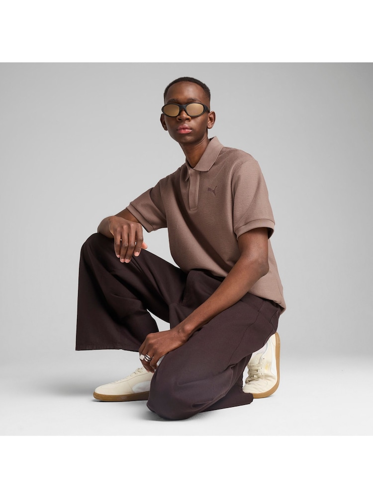 Puma Brown Mens Premium Essential Relaxed Jacquard Polo Shirt - Image 4 of 5