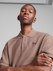 Puma Brown Mens Premium Essential Relaxed Jacquard Polo Shirt - Image 5 of 5