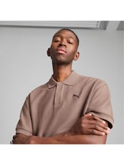 Puma Brown Mens Premium Essential Relaxed Jacquard Polo Shirt - Image 5 of 8
