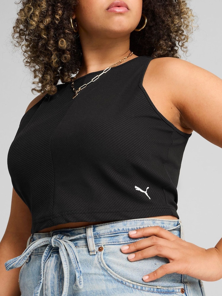 Puma Black Womens Wardrobe Ribbed Crop Top - Image 2 of 10 Puma Black Womens Wardrobe Ribbed Crop Top - Image 2 of 10