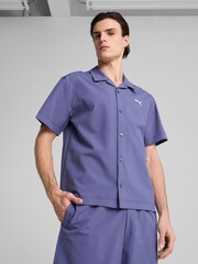 Puma Blue Mens Wardrobe Essentials Seersucker Relaxed Shirt - Image 1 of 5