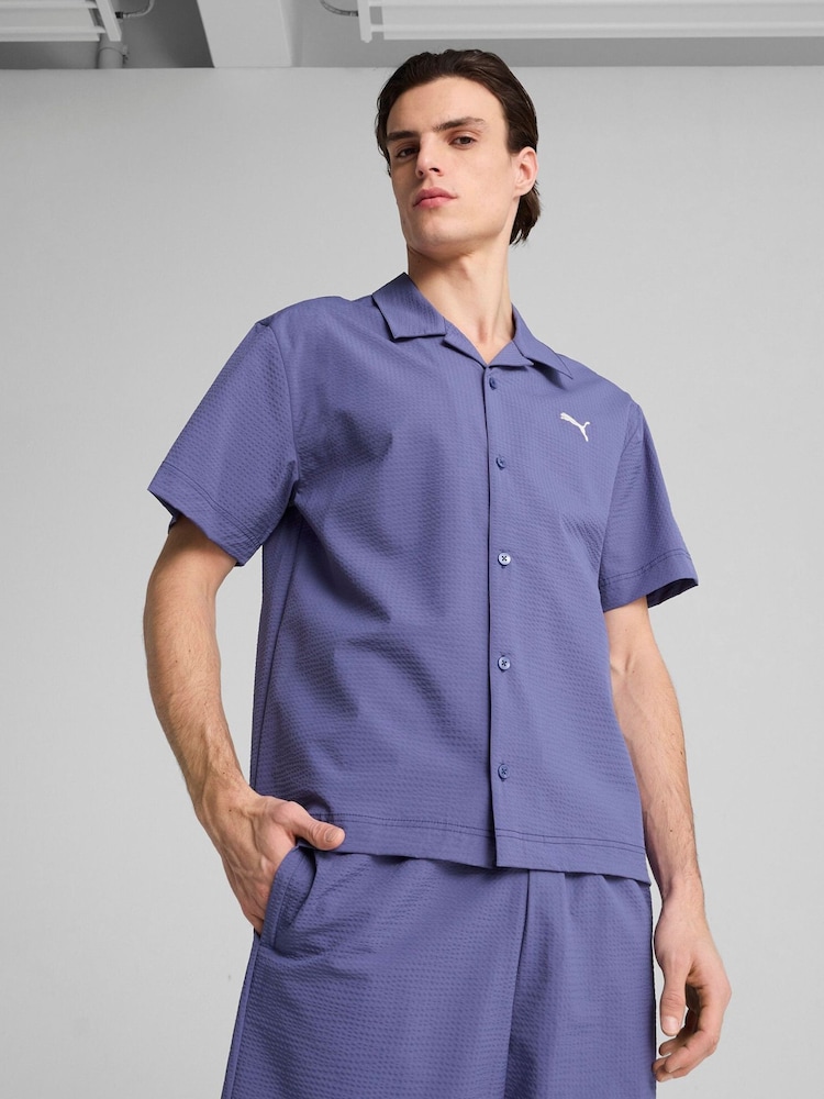 Puma Blue Mens Wardrobe Essentials Seersucker Relaxed Shirt - Image 1 of 5