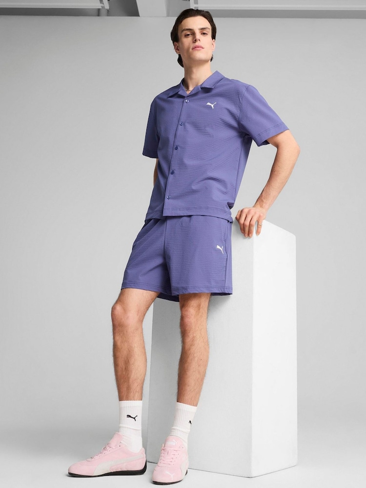 Puma Blue Mens Wardrobe Essentials Seersucker Relaxed Shirt - Image 2 of 5