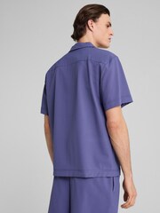 Puma Blue Mens Wardrobe Essentials Seersucker Relaxed Shirt - Image 3 of 5