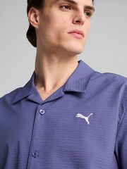 Puma Blue Mens Wardrobe Essentials Seersucker Relaxed Shirt - Image 4 of 5