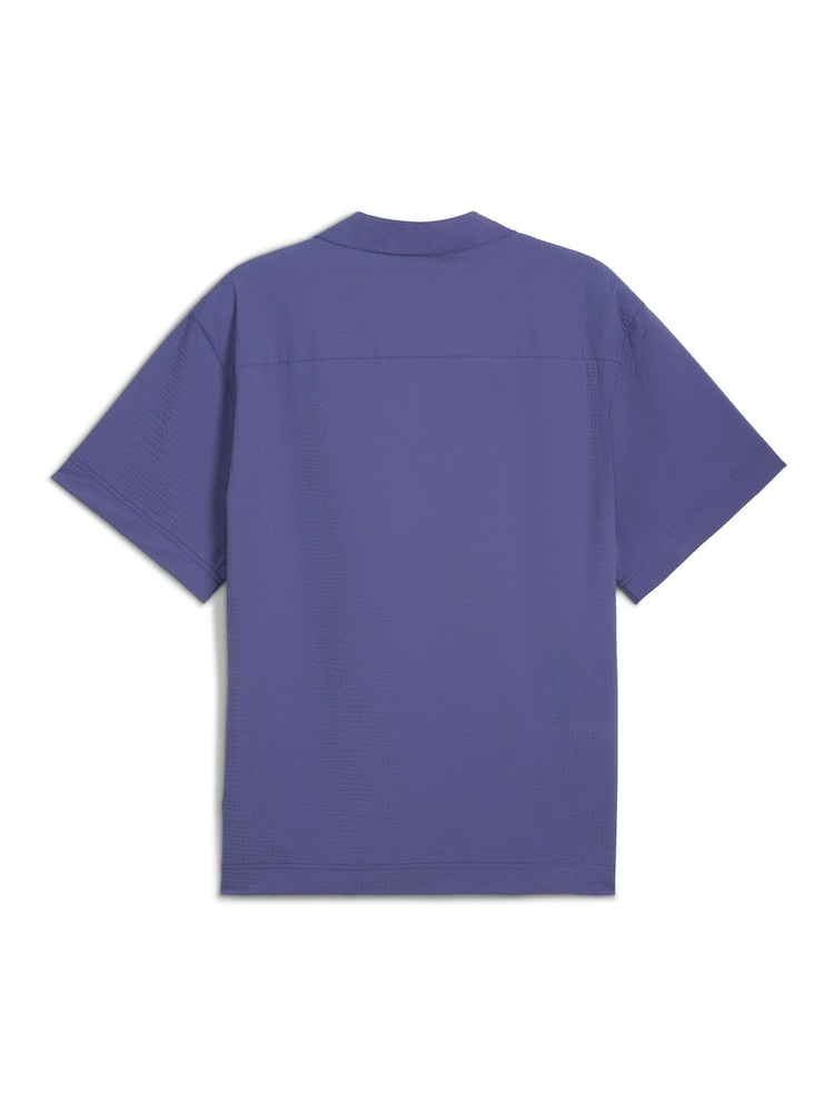 Puma Blue Mens Wardrobe Essentials Seersucker Relaxed Shirt - Image 5 of 5