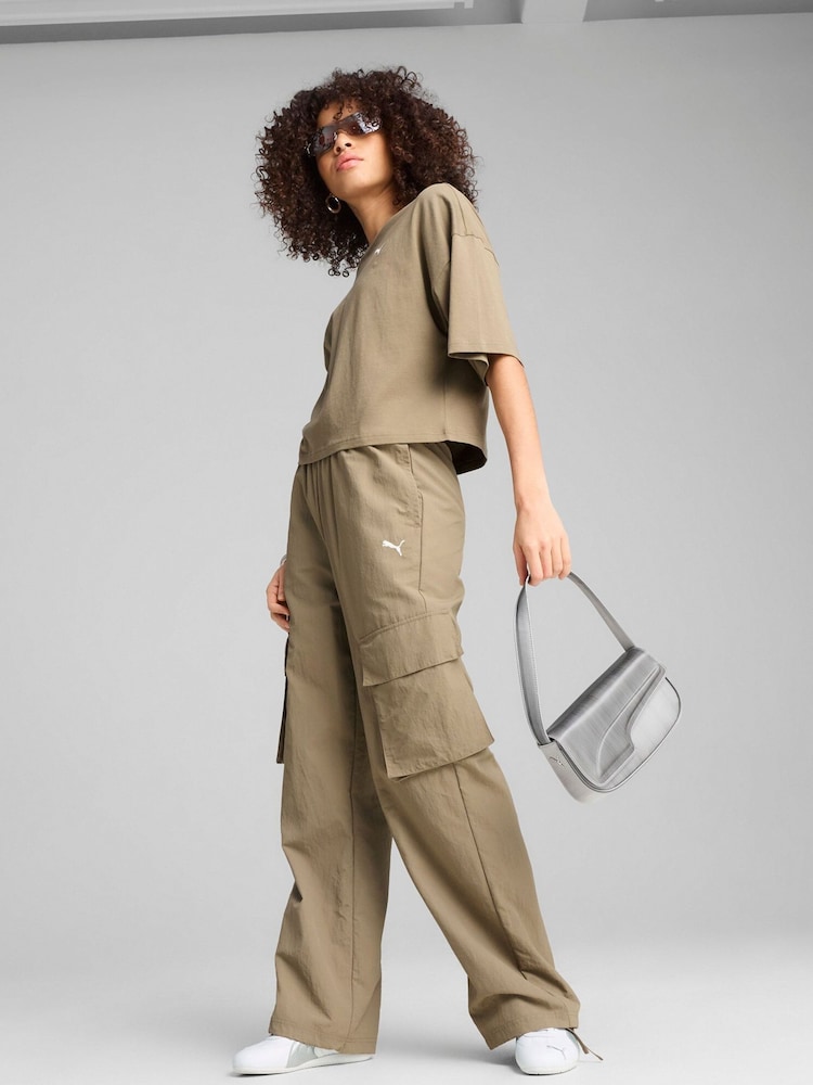 Puma Brown Womens Wardrobe Essential Relaxed Woven Cargo Joggers - Image 1 of 5