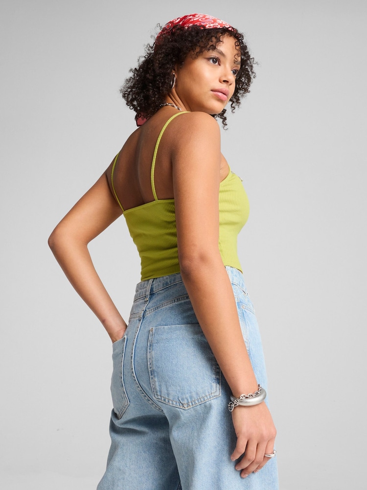Puma Green Womens Wardrobe Essentials Ribbed Tank Top - Image 2 of 2