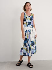 Seasalt Cornwall Blue Petite Sleeveless Grass Wave 100% Linen Dress - Image 3 of 5