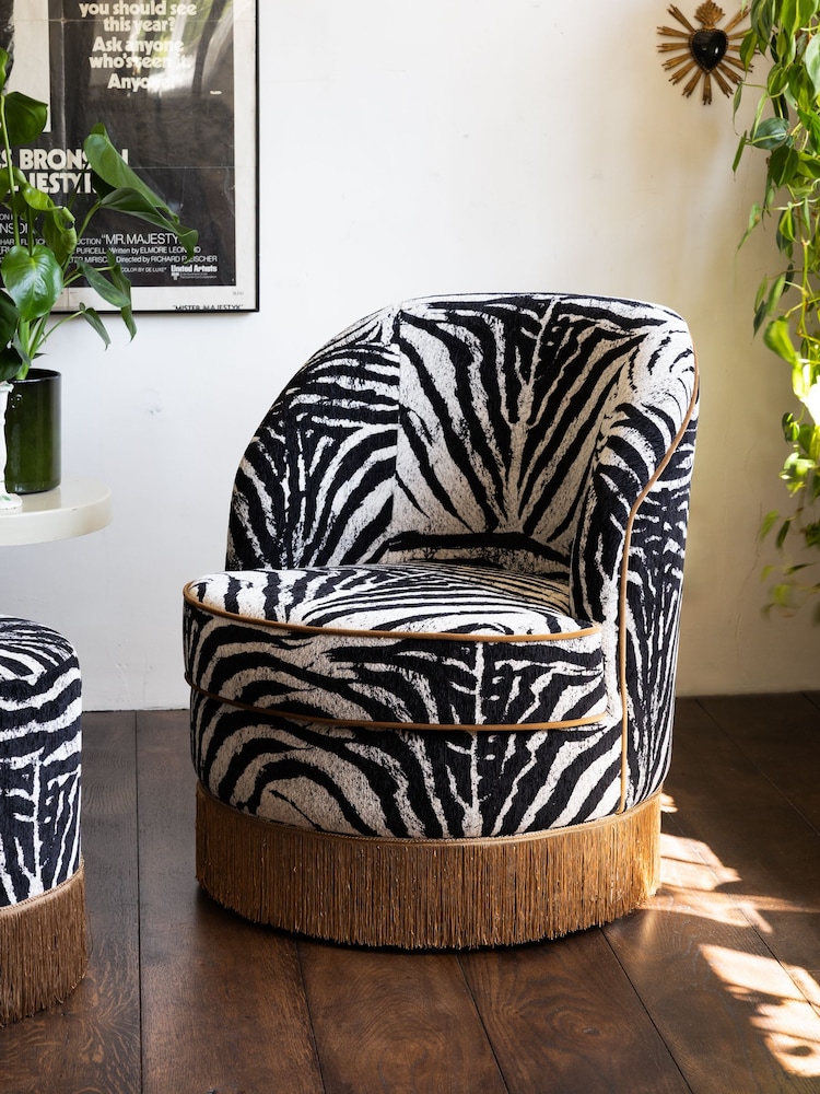 Rockett St George Zebra Woven Black & Cream Munro Swivel Chair - Image 1 of 9 Rockett St George Zebra Woven Black & Cream Munro Swivel Chair - Image 1 of 9