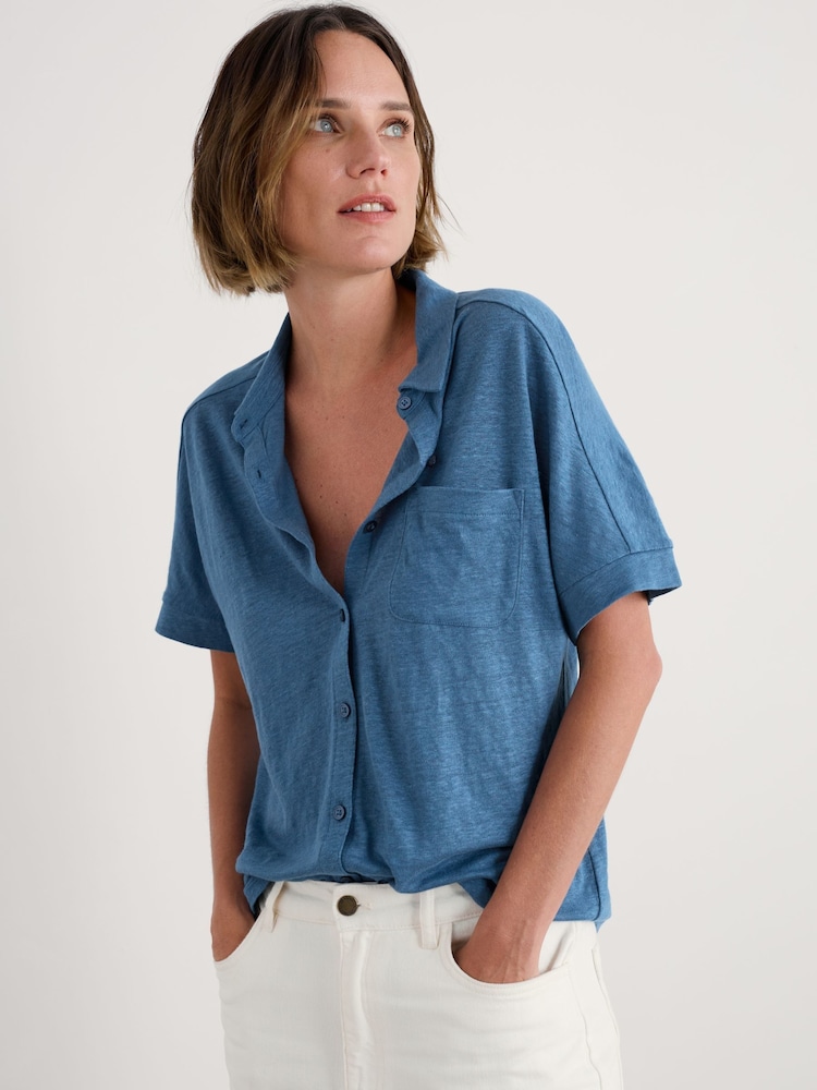 Seasalt Cornwall Blue Parsley Fern Linen 100% Linen Jersey Shirt - Image 1 of 5