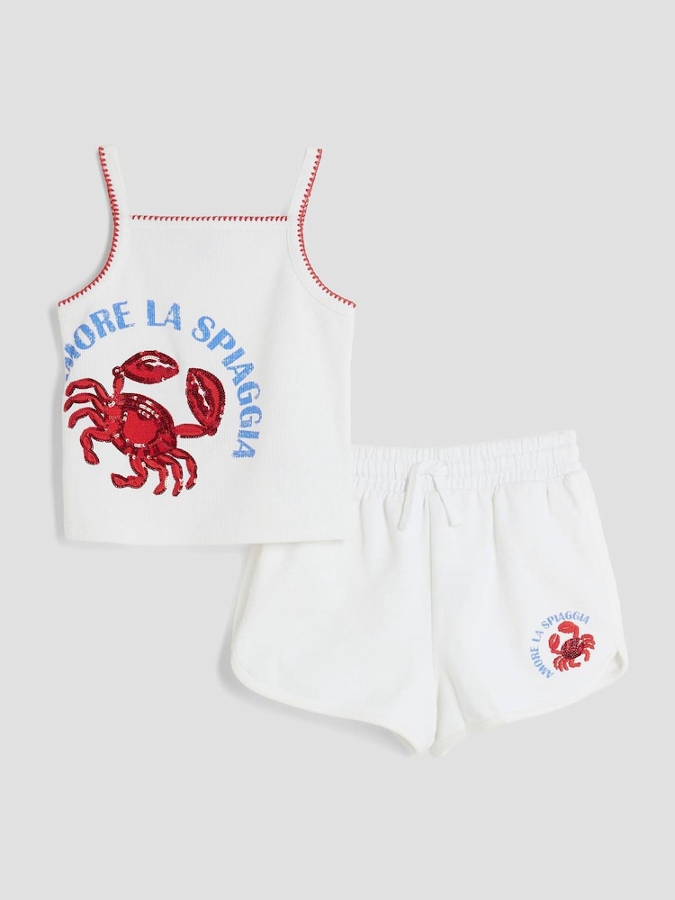 River Island White Girls Sequin Crab Top Runner Set - Image 1 of 5