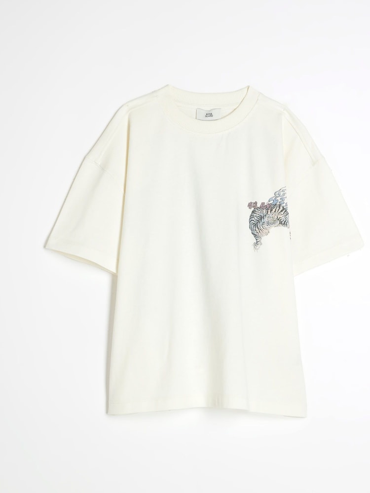 River Island White Boys 100% Cotton Back Print Dragon T-Shirt - Image 1 of 4