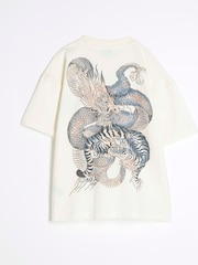 River Island White Boys 100% Cotton Back Print Dragon T-Shirt - Image 2 of 4